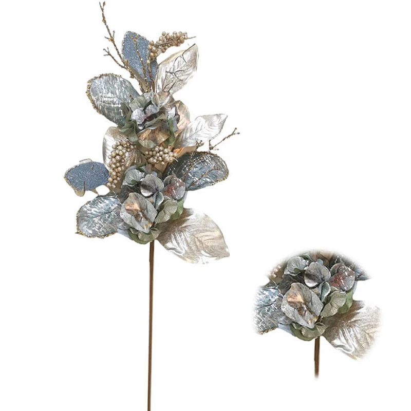 Christmas decorations blue hydrangea plants 99.06cm glitter spray artificial plants