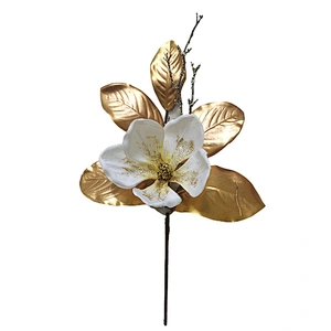Christmas Large Glitter Spray Leaves New Pick Artificial Real Touch Magnolia Leaves