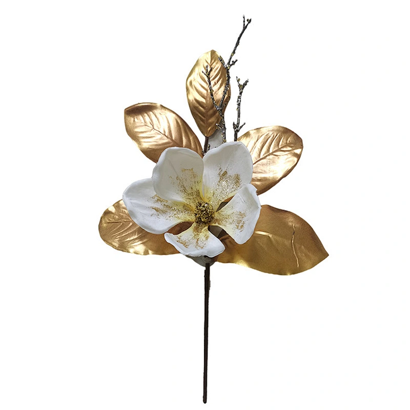 Christmas Large Glitter Spray Leaves New Pick Artificial Real Touch Magnolia Leaves