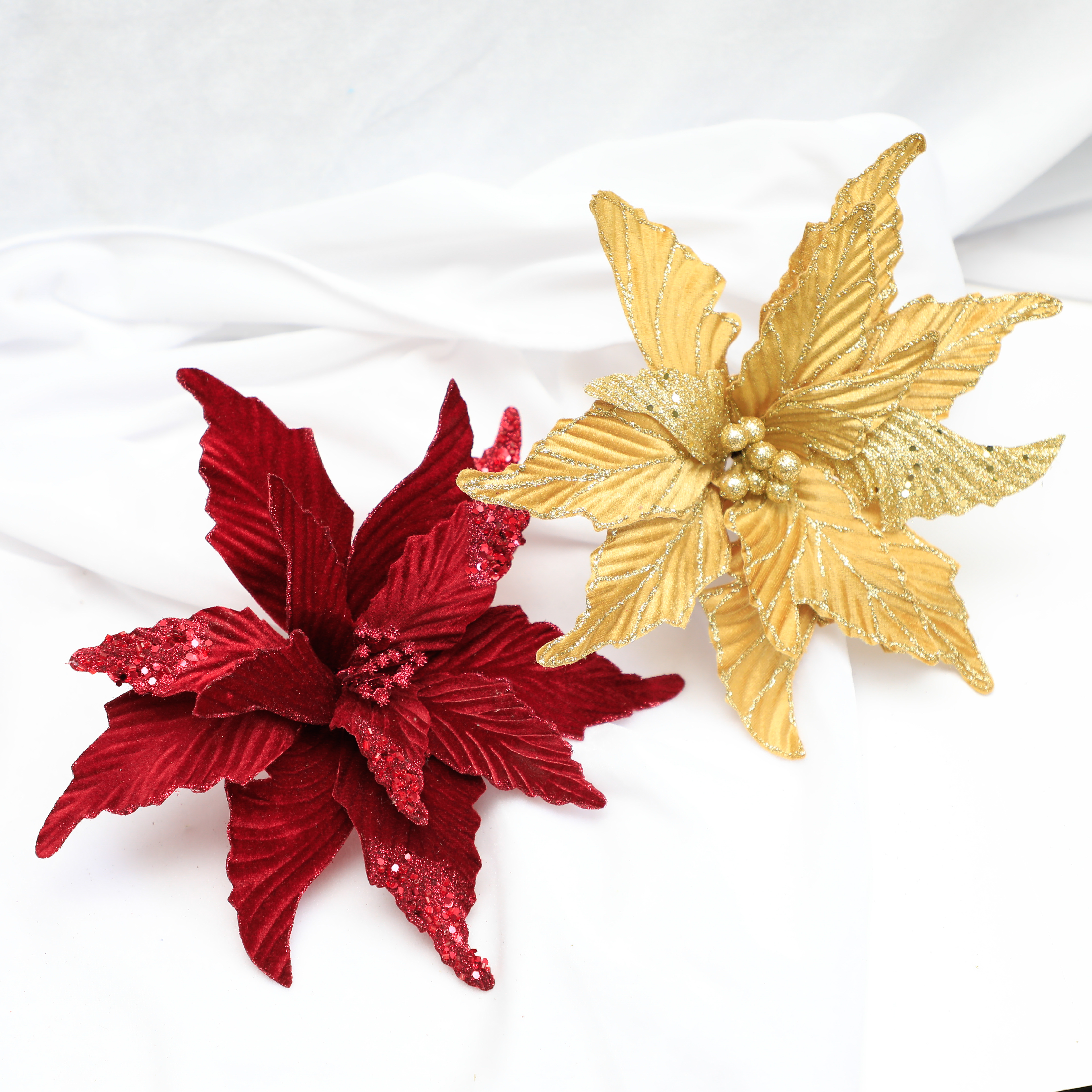 Spring new fashionable family clip poinsettia red flowers in/out door decorations artificial clip poinsettia red flowers