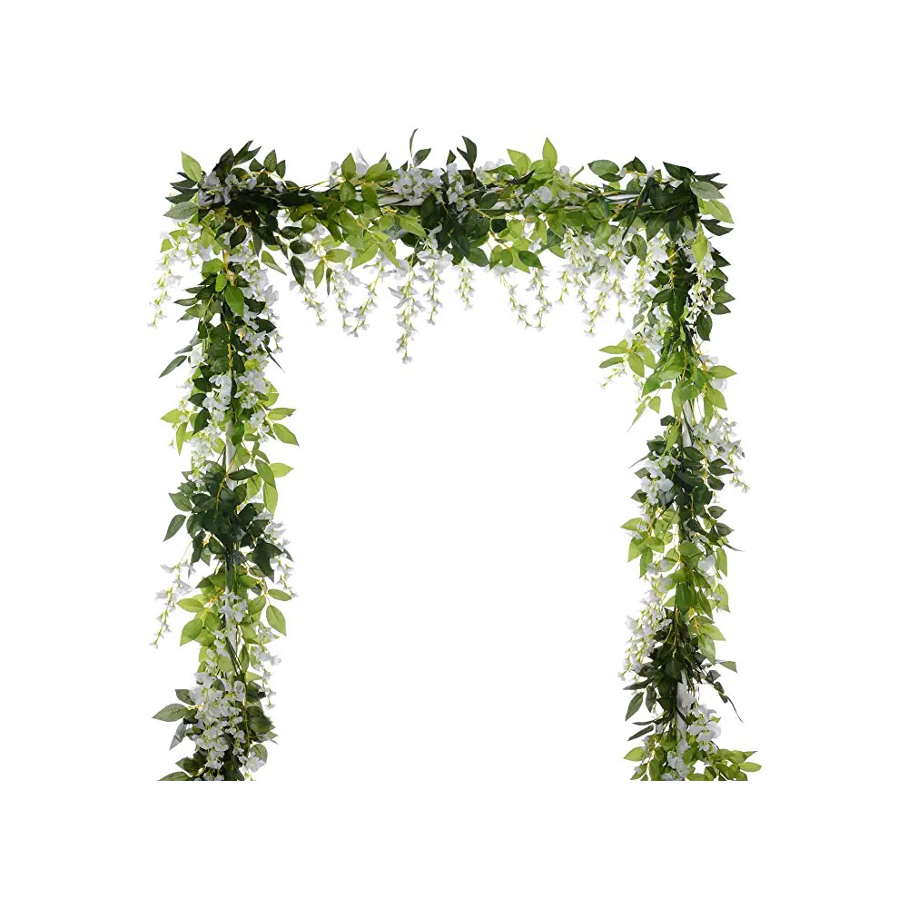 White Decor Artificial Flowers Silk Wisteria Artificial Vine Rattan Silk Hanging Flower Home Garden Outdoor Wedding Arch