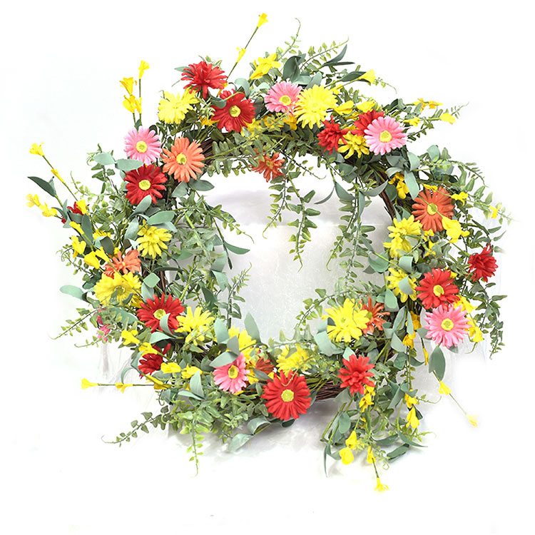 Ornamental Hand Wrapped Spring Floral Daisy Wreath Artifical Wild Flower Plant Wreaths