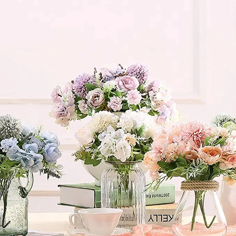 Decoration Artificial Flowers White Peony Silk Hydrangea Bouquet Plastic Artificial Flowers Carnations Daisy Party Decor