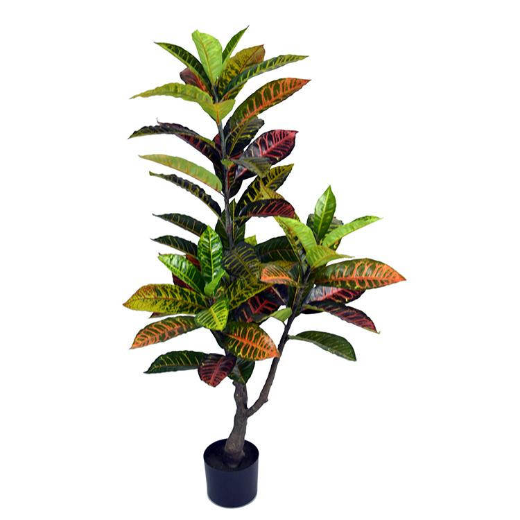 Factory Supply Greenery Ornamental Codiaeum Artificial Croton Leaves Home Artificial Bonsai Tree Colored Foliage