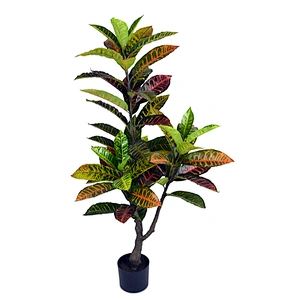 Factory Supply Greenery Ornamental Codiaeum Artificial Croton Leaves Home Artificial Bonsai Tree Colored Foliage