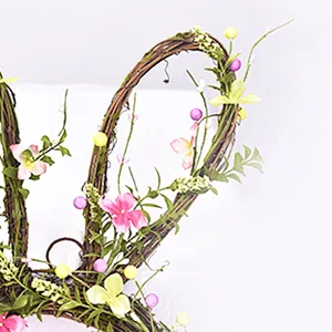 Artificial Plant Twig Bunny Decorative Wreath Easter Bunny Wreath With Wild Flower