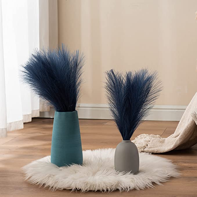 Hot sale Faux Navy Blue Pampas Grass Fluffy Artificial pampas Grass Flower Arrangement Home Wedding Decoration