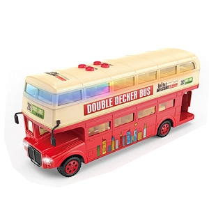 1:16 scale kids lights model car diecast double decker toy bus