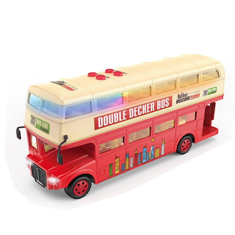 1:16 scale kids lights model car diecast double decker toy bus