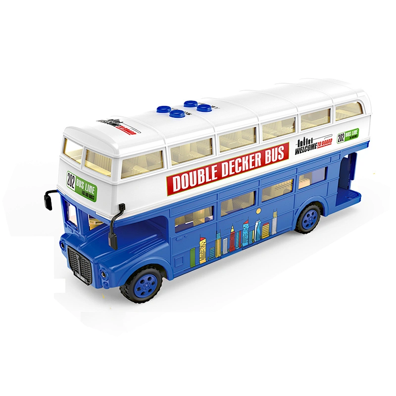 1:16 scale kids lights model car diecast double decker toy bus