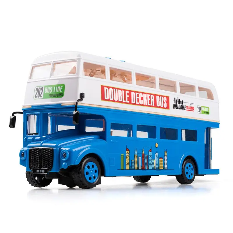 1:16 scale kids lights model car diecast double decker toy bus