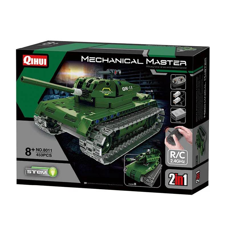 Hot 2 in 1 kids block battle army rc military toy tank track