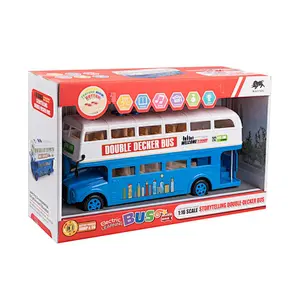 1:16 scale kids lights model car diecast double decker toy bus