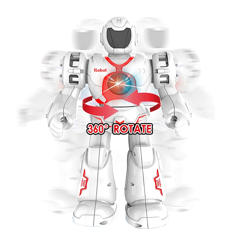 Multi function led lights music kids 360 rotating robot toy