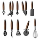 black color nonstick plating kitchen gadgets with wooden color handle