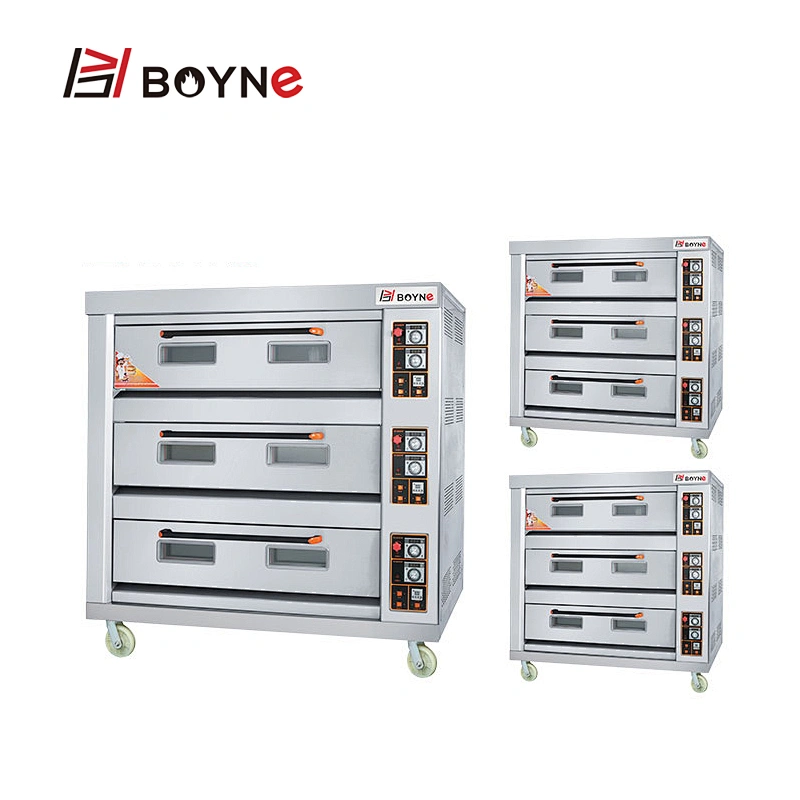 Commercial Durable Stainless Steel Three Deck Nine Trays Big Capacity Gas Bakery Oven
