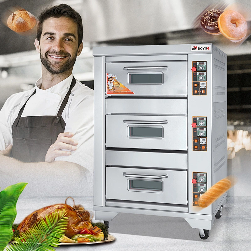 Commercial Quality High Temperature Three Deck Three Tray Gas Bakery Oven