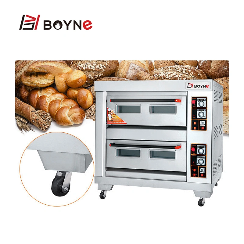 Commercial Gas Bakery Kitchen Equipment Stainless Steel Double Deck Four Trays Bread Oven