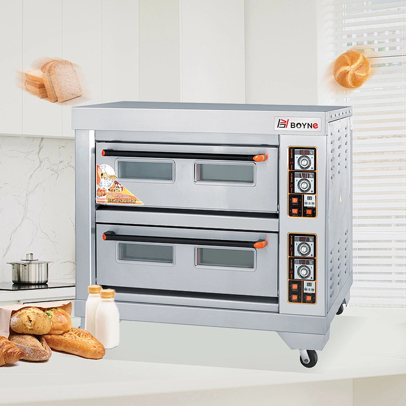 High Temperature Commercial Bakery Deck Oven Stainless Steel 2 Deck 4 Trays Bread Oven