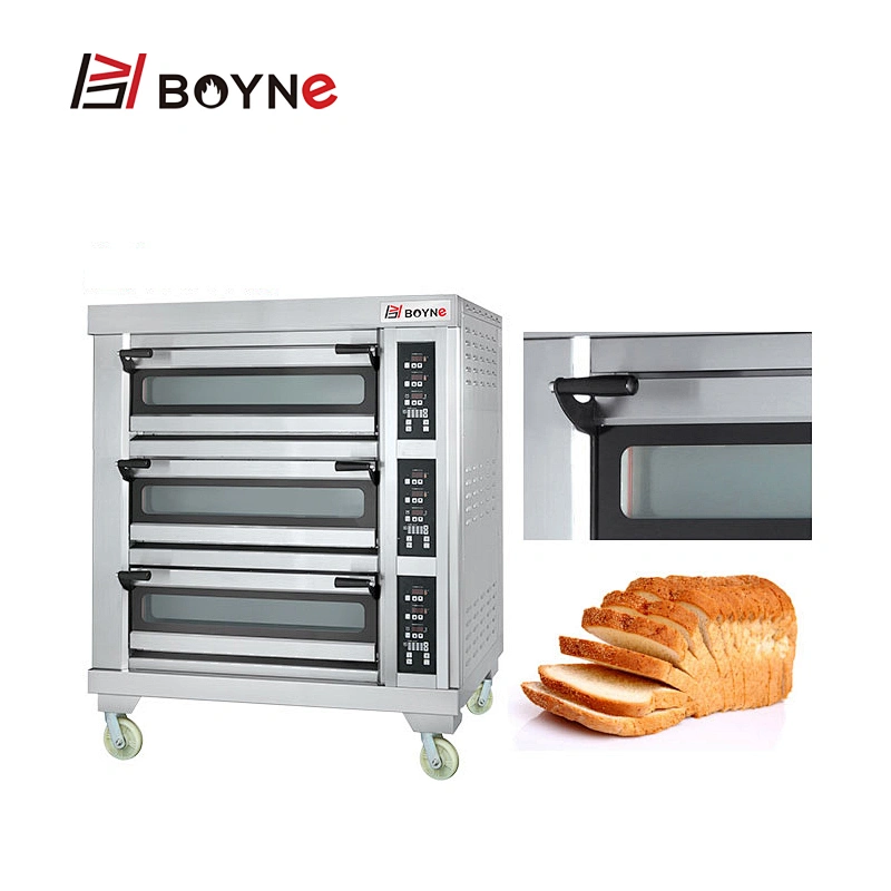 Stainless Steel High End Electric Microcomputer Commercial Three Deck Six Tray Bakery Oven