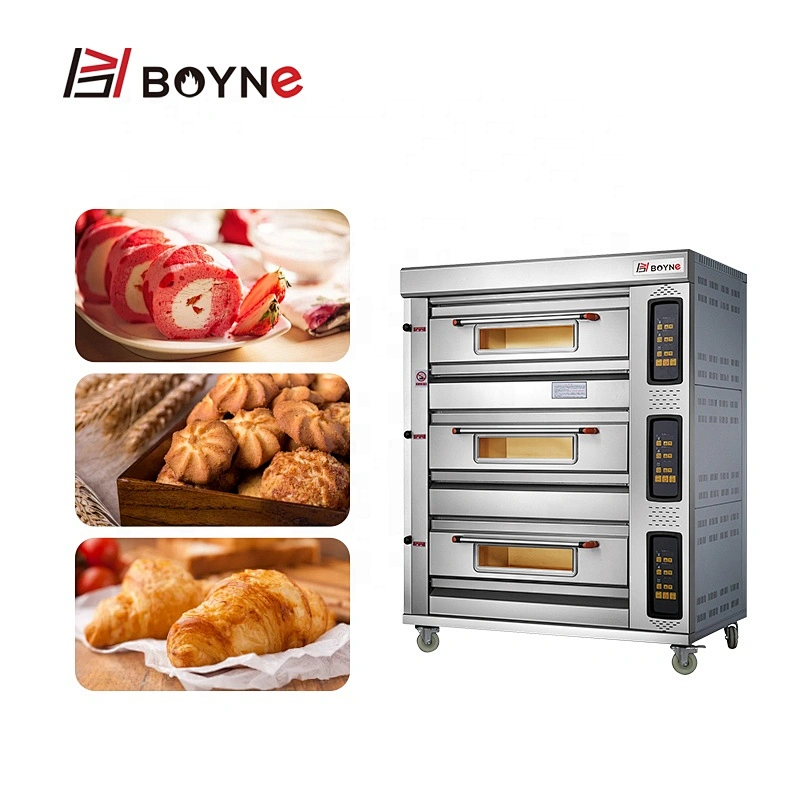 Commercial Kitchen Bakery Oven Micro Gas Oven 3 Layer 9 Trays Baking Deck Oven