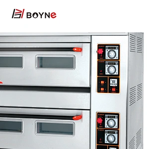 Commercial Gas Bakery Kitchen Equipment Stainless Steel Double Deck Four Trays Bread Oven