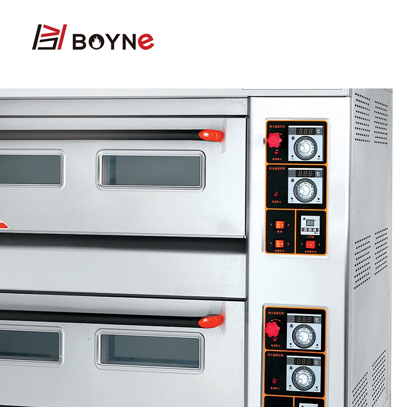 Commercial Gas Bakery Kitchen Equipment Stainless Steel Double Deck Four Trays Bread Oven