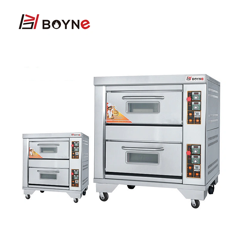 Stainless Steel Commercial Bakery Kitchen Equipment Gas Two Deck Two Trays Oven