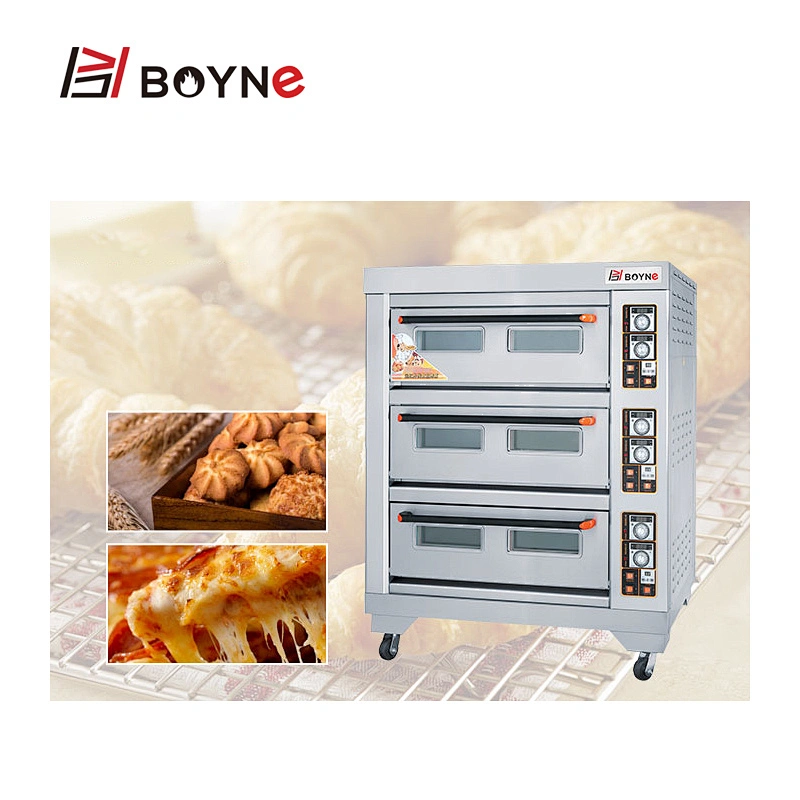 CE Commercial Bakery Stainless Steel Bakery Bread Electric Three Deck  Nine Trays Oven For Sale