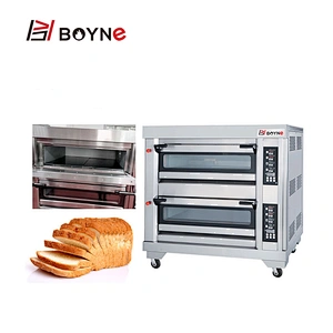 Stainless Steel High End Commercial Bakery Kitchen Equipment Two Deck Four Trays Gas Oven