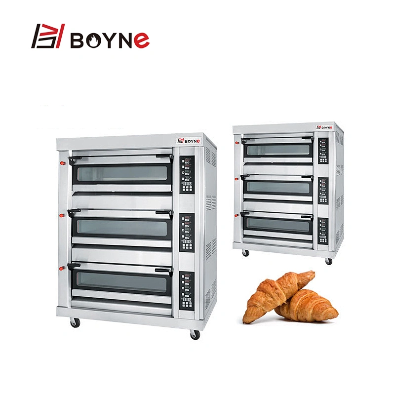 220V Gas Type Stainless Steel Commercial Microcomputer Three Deck Nine Trays Bakery Oven
