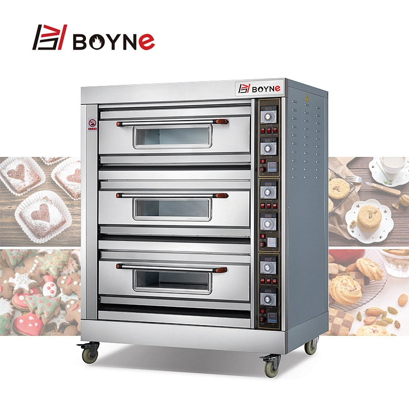 Commercial Stainless Steel Mechanical Control  Three Layer Six Trays Electric Bakery Deck Oven For Bread