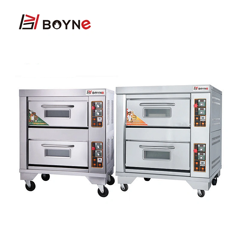 Stainless Steel Commercial Bakery Kitchen Equipment Gas Two Deck Two Trays Oven