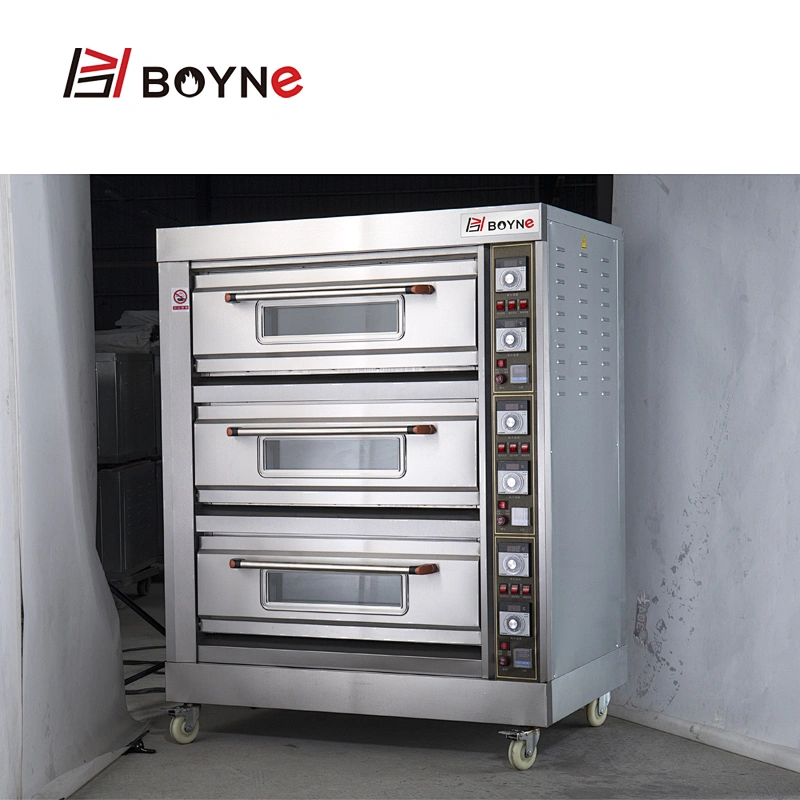 Commercial Stainless Steel Mechanical Control  Three Layer Six Trays Electric Bakery Deck Oven For Bread