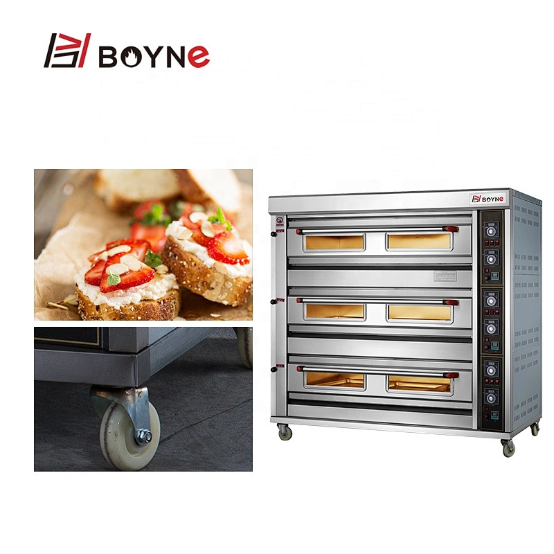 Commercial Bakery Gas 3 Layer 9 Trays Deck Oven Temperature Control Kitchen Oven