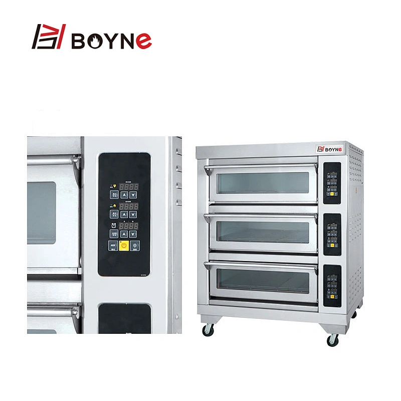 Stainless steel Comercial Microcomputer Three Deck Six Trays Electric Bakery Oven