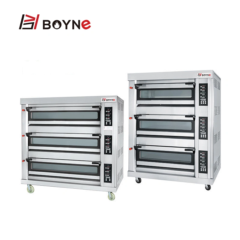 Commercial Bakery Shop Computer Control Stainless Steel Gas Three Deck Six Trays Bread Oven