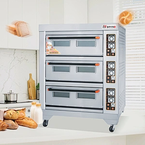 Commercial Bakery Stainless Steel Bakery Bread Electric Three Deck Six Trays Oven