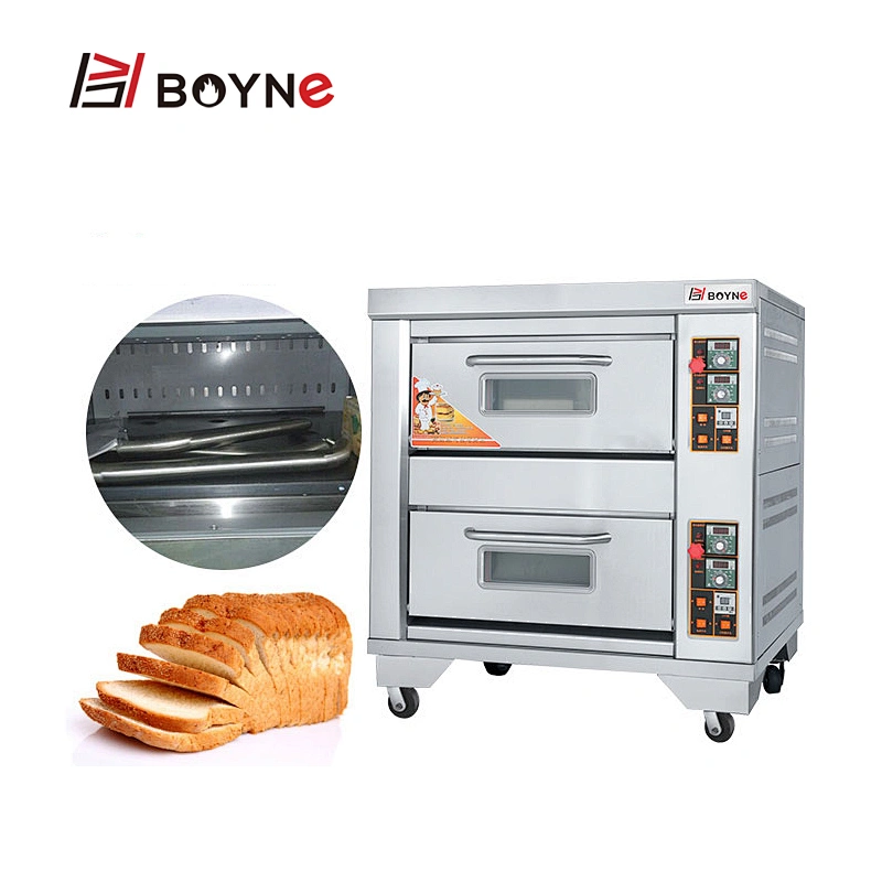 Stainless Steel Commercial Bakery Kitchen Equipment Gas Two Deck Two Trays Oven