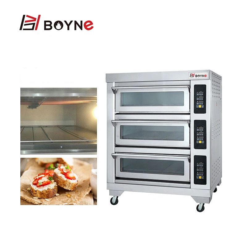 Stainless steel Comercial Microcomputer Three Deck Six Trays Electric Bakery Oven