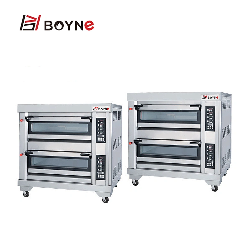 Stainless Steel High End Commercial Bakery Kitchen Equipment Two Deck Four Trays Gas Oven