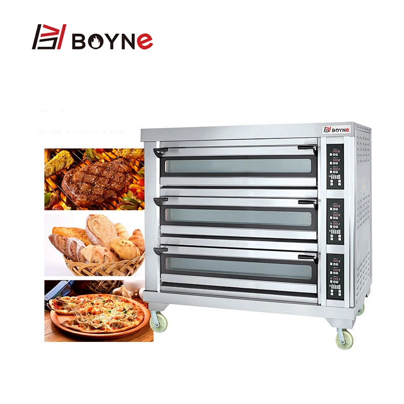 Stainless Steel High End Electric Microcomputer Commercial Three Deck Six Tray Bakery Oven