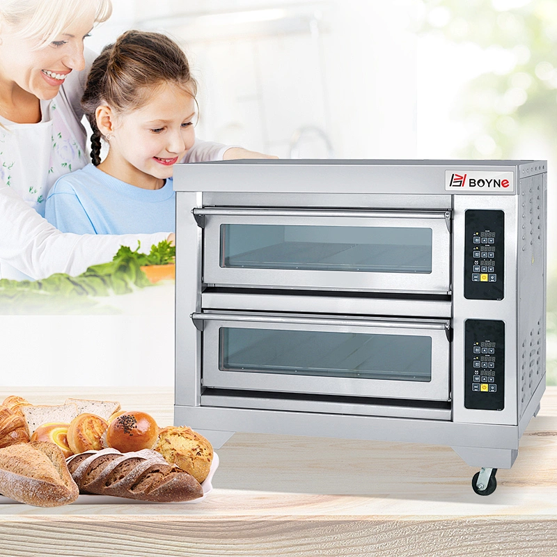 Microcomputer Control Stainless Steel Commercial Bakery Two Deck Four Tray Electric Oven