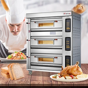 Commercial Kitchen Bakery Oven Micro Gas Oven 3 Layer 9 Trays Baking Deck Oven