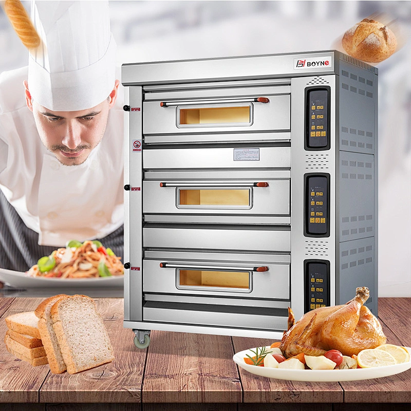 Commercial Kitchen Bakery Oven Micro Gas Oven 3 Layer 9 Trays Baking Deck Oven