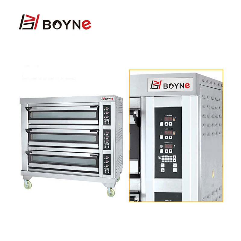 Stainless Steel High End Electric Microcomputer Commercial Three Deck Six Tray Bakery Oven