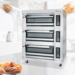 Commercial Bakery Shop Computer Control Stainless Steel Gas Three Deck Six Trays Bread Oven