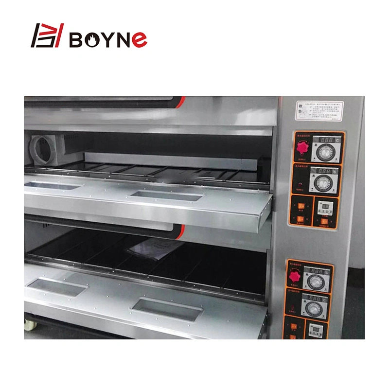 Commercial Gas Bakery Kitchen Equipment Stainless Steel Double Deck Four Trays Bread Oven