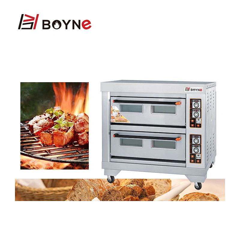 High Temperature Commercial Bakery Deck Oven Stainless Steel 2 Deck 4 Trays Bread Oven