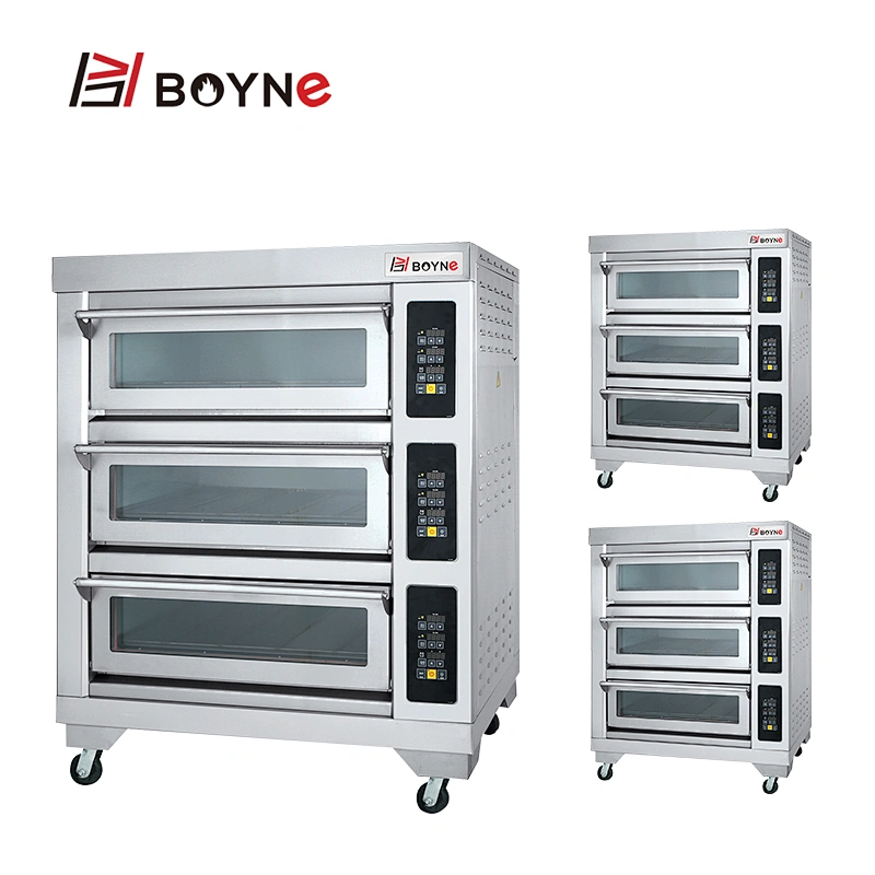Stainless steel Comercial Microcomputer Three Deck Six Trays Electric Bakery Oven